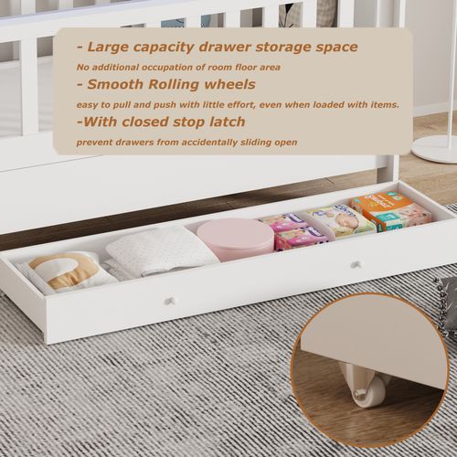 3-in-1 Convertible Cot Bed White Baby Nursery Crib Toddler Bed 140x66cm Mattress — image 7
