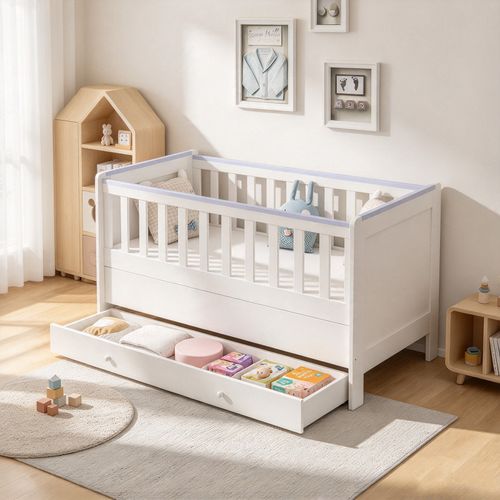 3-in-1 Convertible Cot Bed White Baby Nursery Crib Toddler Bed 140x66cm Mattress — image 8