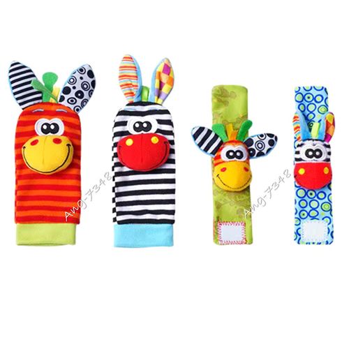 4 piece Baby Socks & Wrist Strap Bands Toddler Rattle Plush Sensory Socks 3-12m — image 6