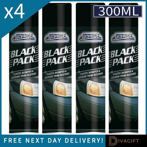 4 x BLACK PLASTIC BUMPER TRIM RESTORER SPRAY 300ML FOR BACK TO BLACK EXTERIOR