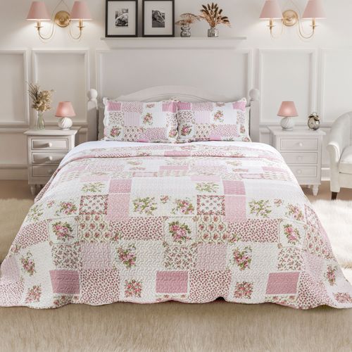 Bedspread Set 3Pcs Quilted Patchwork Bedspread Double King Single Bed Cotswold — image 5