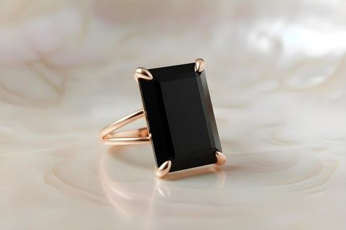 Black Onyx Ring Anemone Jewelry Rectangle Cut 14k Rose Gold Women