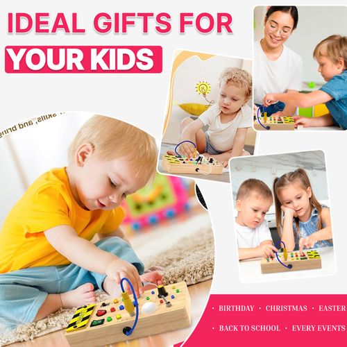 Montessori Busy Board Sensory Travel Activity Toys Wooden With LED Light Switch — image 7