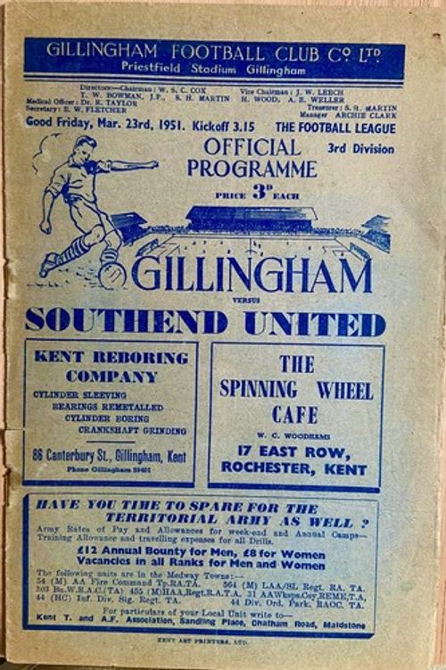 GILLINGHAM v SOUTHEND UNITED, 23/03/1951, DIVISION 3 (South)