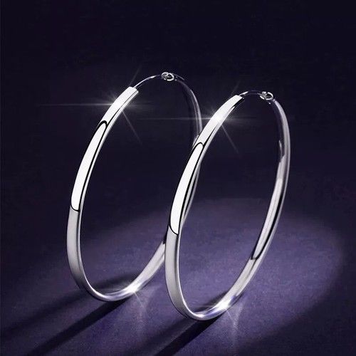 925 Sterling Silver Big Circle Huggie Hoop Earrings Women Girls Jewellery Gifts