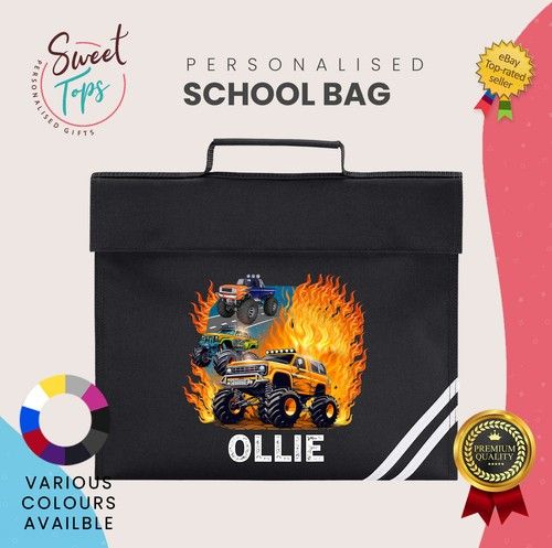 Monster Truck Personalised School Book Bag Back to School