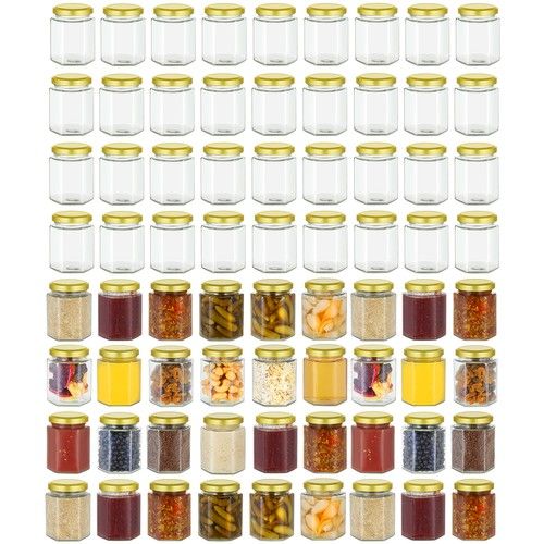 196ml/280ml X24/36/72 Hexagonal Jam Jars Storage Preserve Pickles Mini Jars Lid
