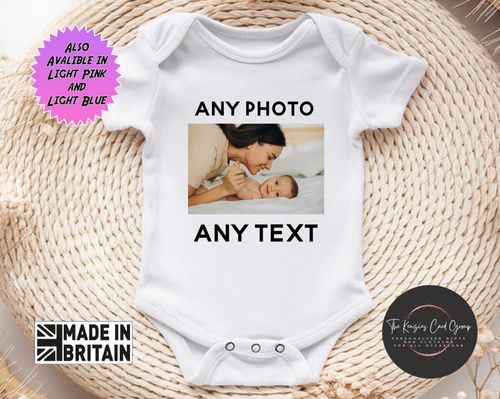 Personalised Baby Announcement Baby Grow Bodysuit Vest Any Photo or Text Gift — image 1