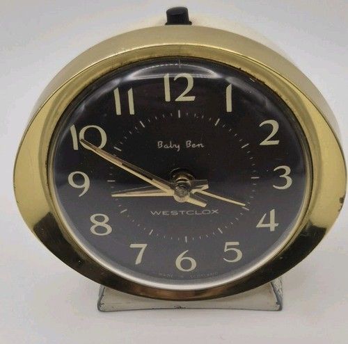 Westclox BIG BEN Alarm Clock Black & White Bronze Colour 1960s Working