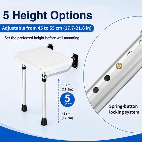 Wall Mounted Folding Shower Seat Adjustable Bath Stool Non Slip Support Legs — image 5