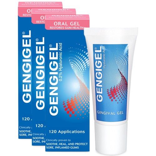 Gengigel Hyaluronic Acid Oral Gel 20ml Pack of 3, Sore Gums & Mouth Ulcers