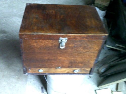 VINTAGE HAND MADE TOOL CABINET WITH DRAWERS, DOVE TAIL JOINTS, BRASS HINGES