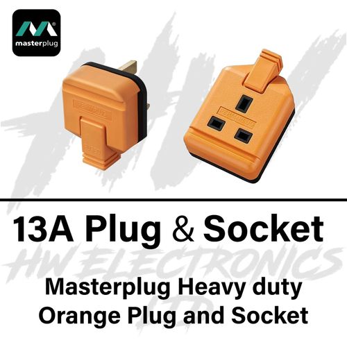Orange Rubber Composite Plug Socket 13A Heavy Duty Mains Electrical 3pin 13 AMP — image 1