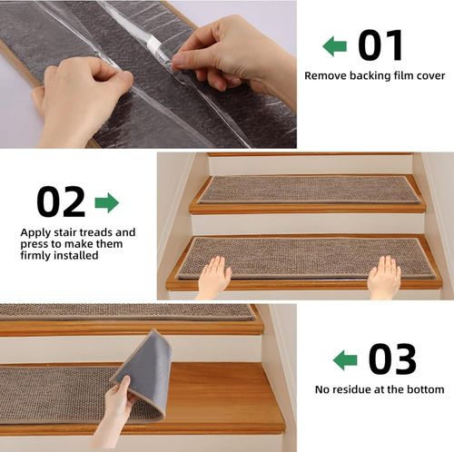 YISUN 15 PCS Non-Slip Stair Treads, Carpet Treads for Stairs, Non Skid Rubber Ba — image 2
