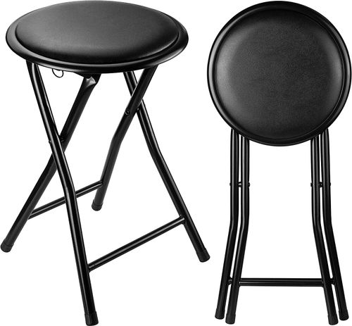 BLACK FOLDING STOOL ROUND FOLDABLE METAL FOR SPACE SAVING STOOLS PADDED SEAT NEW — image 2