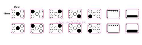 STOVE STICKERS 5 RING HOB COOKER TOP BURNER MARKINGS PLUS OVEN  DECALS STICKERS