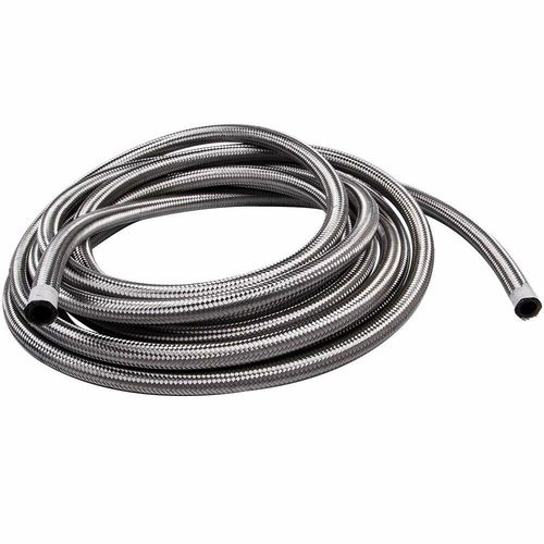 AN10 10AN Nylon Stainless Steel Braided Fuel Oil Gas Line Hose 10 Feet 3M Silver — image 3