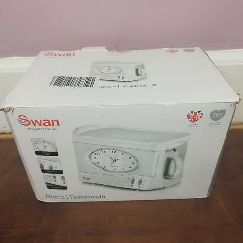 Swan Teasmade STM201N Retro White Teamaker Alarm Clock -Rapid Boil - New — image 2