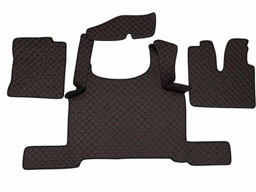 Black+Red Floor Mats Eco Leather Covers for MAN TGX 2021+ trucks RightHD models