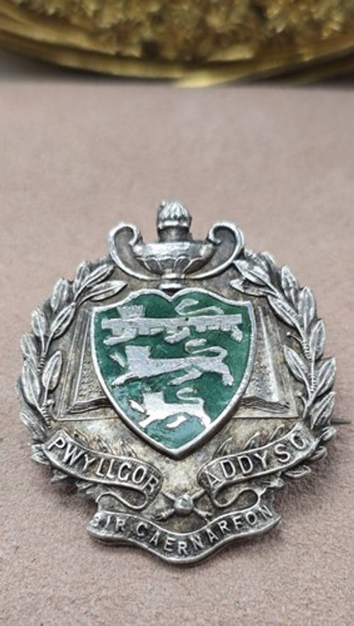 Antique 1910 Welsh Sterling Silver Attendance Medal Caernarvonshire Enamel Rare