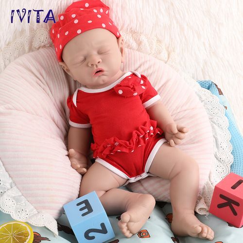 IVITA 17”Handmade Sleeping Girl Full Body Silicone Reborn Baby Doll Toy Gifts — image 7