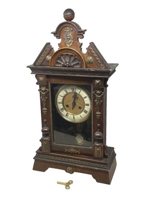 Vintage Mantel Clock with Chimes + Winding Key - Working!