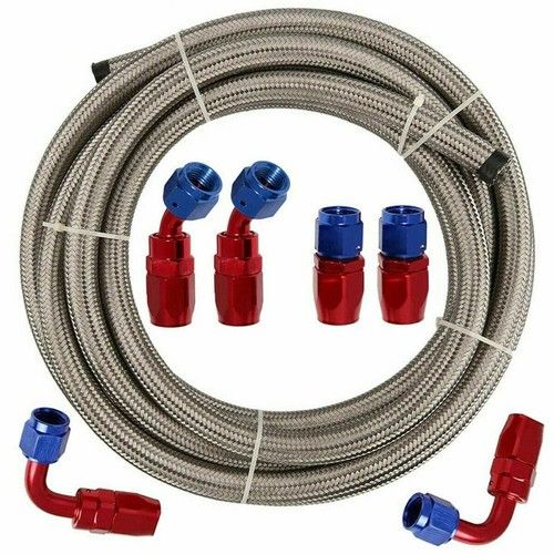 AN6 6AN AN -6 5/16" Stainless Steel Braided Fuel Hose End Kit Oil Line SV
