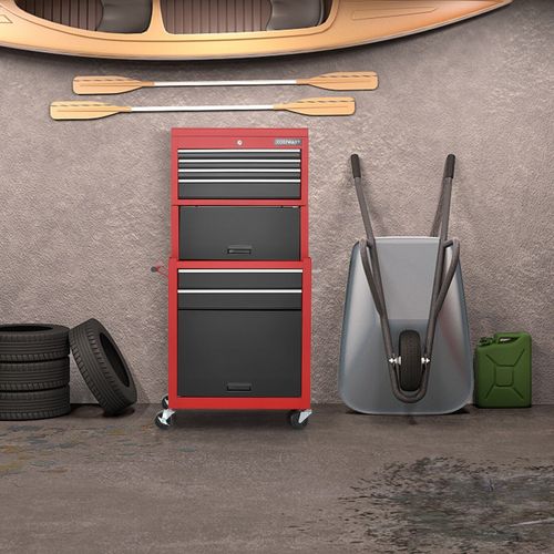 6 Drawer Rolling Tool Chest Combo Lockable Tool Cabinet with Wheels-Red — image 6