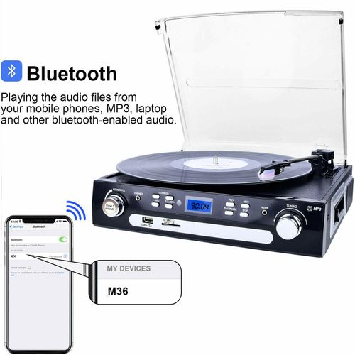 Bluetooth Record Player with Stereo Speakers Turntable for Vinyl to MP3 — image 4