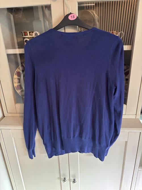 M&S Collection Women's Blue Cotton Knit V-Neck Button Cardigan Long Sleeve 18 — image 3