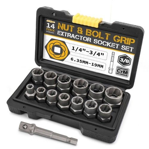 Bolt Nut Extractor Set 14pc Screw Removal Kit Stripped Rounded Rusted Hi-Spec
