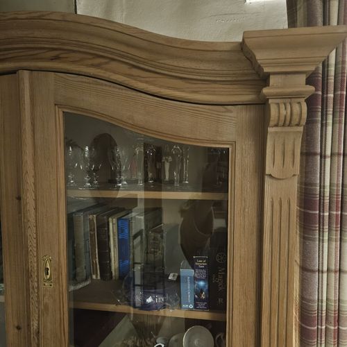 Solid Antique Pine Dresser Glass Lockable Cupboards — image 7