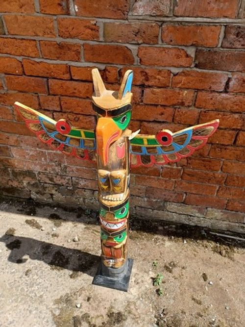 Large Totem pole 100cm Hand Carved Wooden Painted Native American man cave