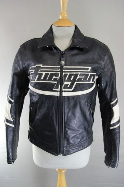 FURYGAN BLACK LEATHER BIKER JACKET WITH SHOULDER & ELBOW CE ARMOUR 36 INCH/SMALL