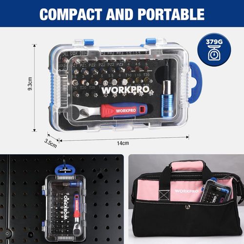 WORKPRO 1/4" Drive Mini Ratcheting Screwdriver&Screwdriver Bits Set 43-Piece — image 8