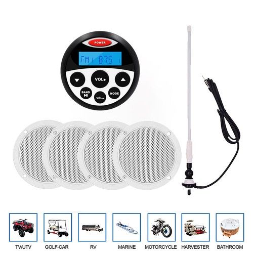 Marine Stereo Bluetooth Receiver Waterproof Boat Radio + 120W Speakers + Aerial