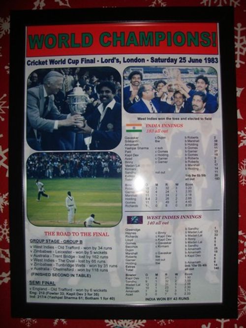India 1983 ICC Cricket World Cup winners - framed print