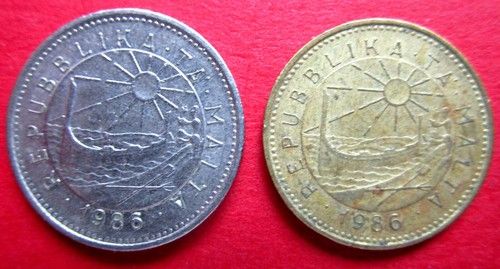 MALTA  PAIR VERY COLLECTABLE GOOD GRADE ONE & FIVE CENT COINS  BOTH DATED 1986