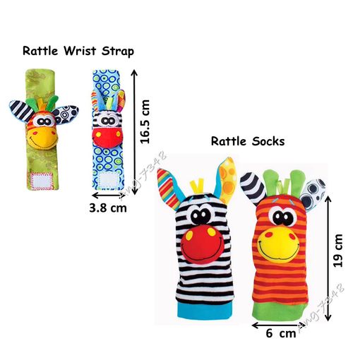 4 piece Baby Toddler Socks Wrist Bands Set Rattle Plush Sensory Socks 3-12m — image 4