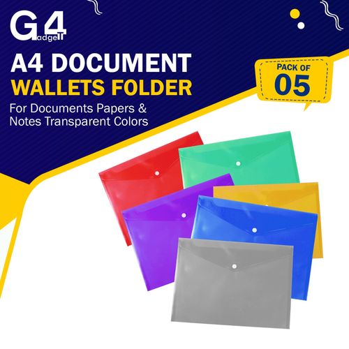 A4 Plastic wallets Stud Document Wallet Files Folders Filing School Office — image 2