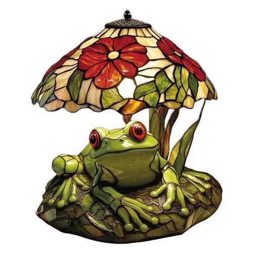 Frog & Flower Stained Lamp Frog LED Reading Light Frog Table Lamp For Nightstand