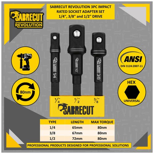 SabreCut Impact Rated Drill Driver Socket Adapters Set 1/4'' Hex Drive — image 3