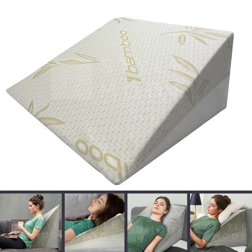Bamboo Large Wedge Pillow Memory Foam Back Support Acid Reflux Raised Bed Foam