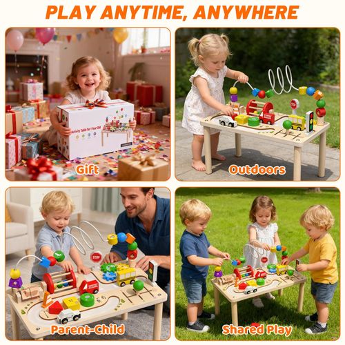 DICAO Baby Activity Table for 1 Year Old Boy Toys, 8 In 1 Montessori Brown  — image 7