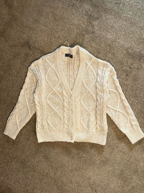 Primark Women’s Cream Cable-Knit V-Neck Button Cardigan Long Sleeve M — image 1