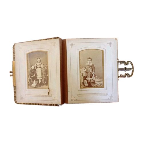 Antique Victorian Leather Photo Album 36 Cabinet Cards CdV D.R.P. ANGEM — image 1
