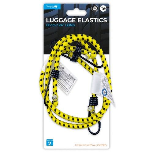 Luggage Elastics 60cm Pack of 2 Bungee Hook Straps Car Van Travel Light Load