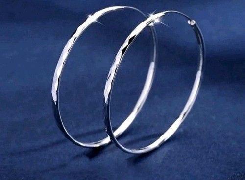 925 Sterling Silver Big Circle Huggie Hoop Earrings Women Girls Jewellery Gifts