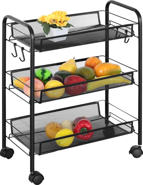 3 Tier Rolling Storage Trolley Cart Metal Kitchen Vegetable Basket Rack Wheels — image 1