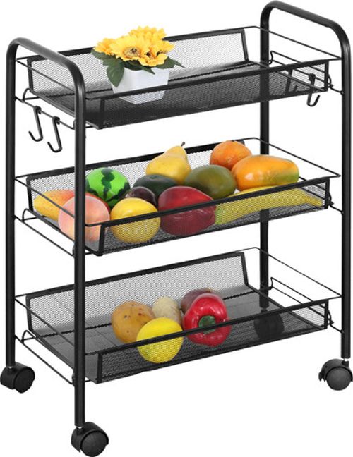 3 Tier Rolling Storage Trolley Cart Metal Kitchen Vegetable Basket Rack Wheels